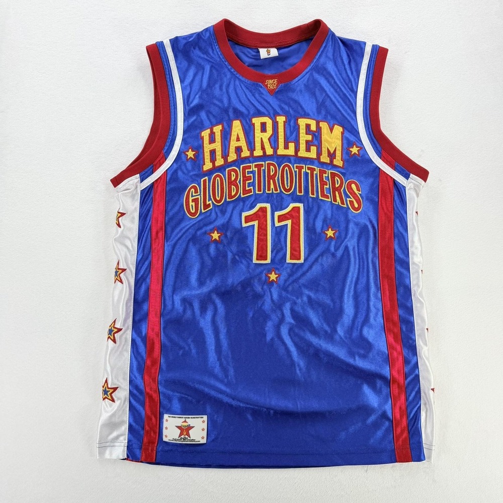 Harlem Globetrotters Jersey Mens Medium Blue Red Basketball 11 Cheese Shirt